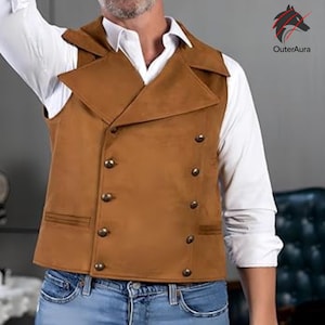 Handmade Men’s Suede Double-Breasted Vest — Leather Lapel Waistcoat for Groom & Groomsmen, Classic Tailored Wedding Waistcoat