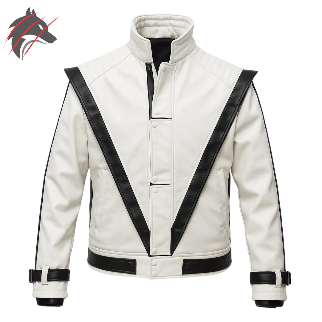 Michael Jackson Inspired Faux Leather Moto Jacket: White & Black