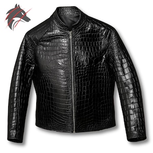 Handmade Genuine Crocodile Leather Jacket | Men's Luxury Black Croc Skin Biker Coat | Custom Fit Premium Leather Outerwear Gift for Him
