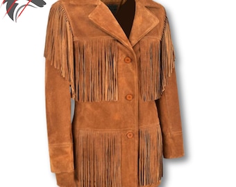 Handmade Suede Fringe Western Jacket – Tan Brown Cowgirl Coat