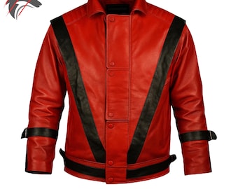 Chaqueta Thriller de Michael Jackson: abrigo de piel sintética premium en rojo y negro, estilo MJ, para cosplay de ícono del pop, disfraz de Halloween / Hecho a medida