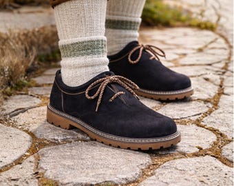 Zapatos bávaros de ante para hombre / Calzado Lederhosen para Oktoberfest / Zapatos de cuero Trachten alemanes, vestimenta tradicional para festivales alpinos