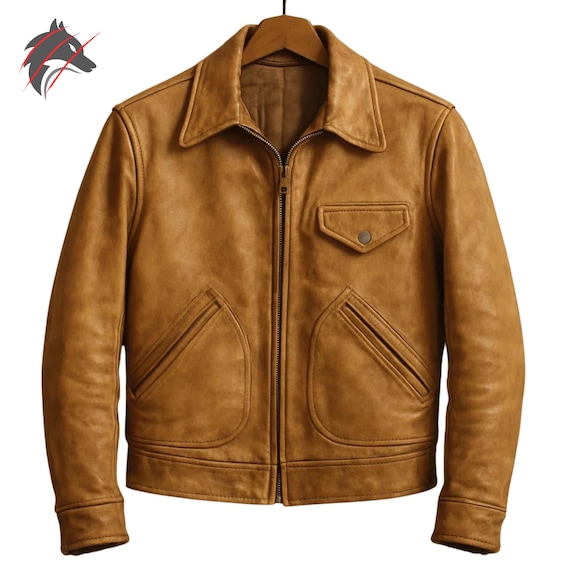 Vintage Tan Leather Bomber Jacket: Retro A-2 Flight Style - Made