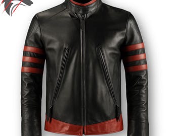 Custom X-Men Wolverine Leather Jacket | Black & Red Motorcycle Jacket | Handmade Men's Biker Genuine Leather Jacket | Cosplay Movie Costume