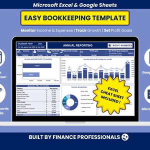 Modèle de comptabilité pour petite entreprise Feuille de calcul de comptabilité Excel Suivi des dépenses de l'entreprise Suivi des ventes Modèle de comptabilité Suivi des revenus