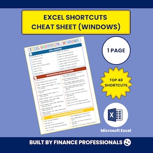 Hoja de trucos de atajos de Excel imprimible (PDF), Atajos de Excel para Windows, Consejos de Excel (PDF), Atajos de Excel para Office (PDF), Póster (PDF), Descarga digital
