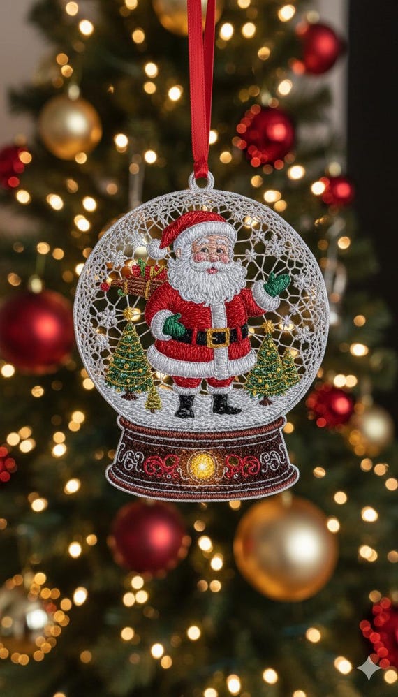 Santa Snow Globe Freestanding Lace Ornament | Christmas Embroidery Design  (Digital Download)