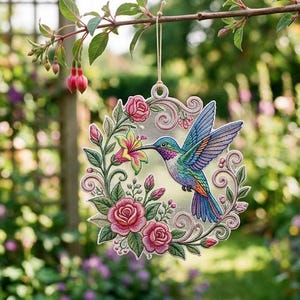 Diseño de bordado FSL de colibrí, bordado a máquina de corona floral, patrón de aves intrincado, archivo de bordado con temática de jardín, descarga instantánea.