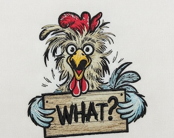 Funny Chicken Machine Embroidery Design | What? Rooster Farm Embroidery File