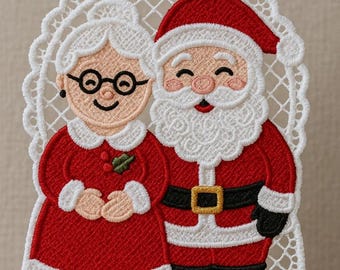 FSL Santa and Mrs. Claus Ornament - Christmas Machine Embroidery Design