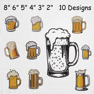Beer Mug Embroidery Design Bundle - Beer Glass Machine Embroidery Files Brewery Bar Embroidery Pattern Set - Beer Lover Embroidery Designs