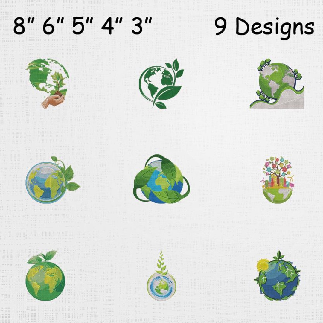 Earth Day Embroidery Designs Bundle - Eco Planet Embroidery Files - the ...