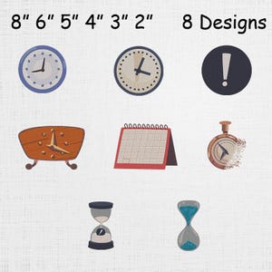 Zestaw wzorów do haftu zegara ściennego – wzór zegara ściennego – plik Time & Watch Machine – 8 wzorów w 6 rozmiarach