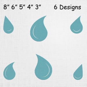 May include: Six teal teardrop designs in various sizes, ranging from 3 to 8 inches. Each teardrop features a curved white interior line. The text "6 Designs" is above the teardrops.