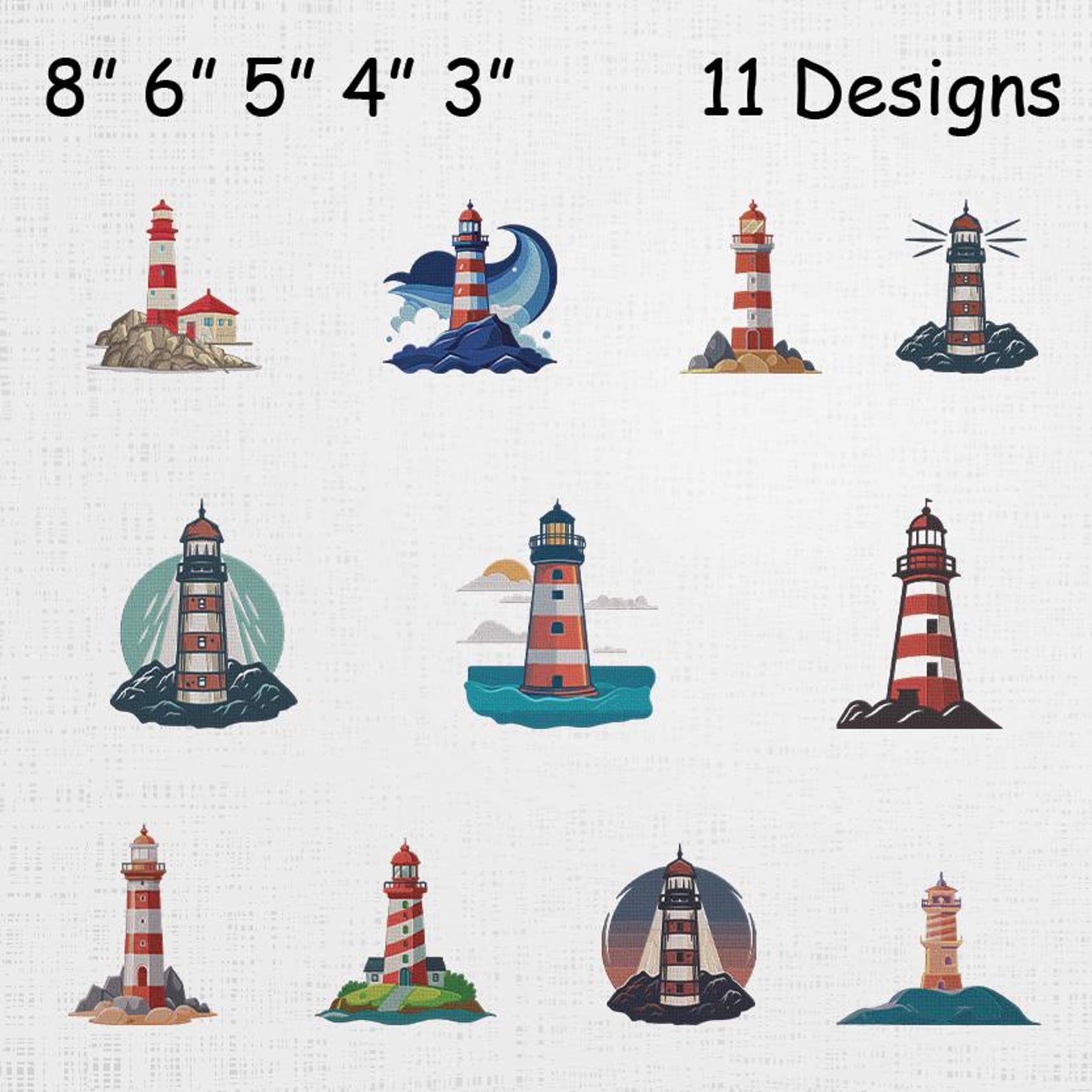Lighthouse Embroidery Designs Set - Nautical Machine Embroidery Files ...