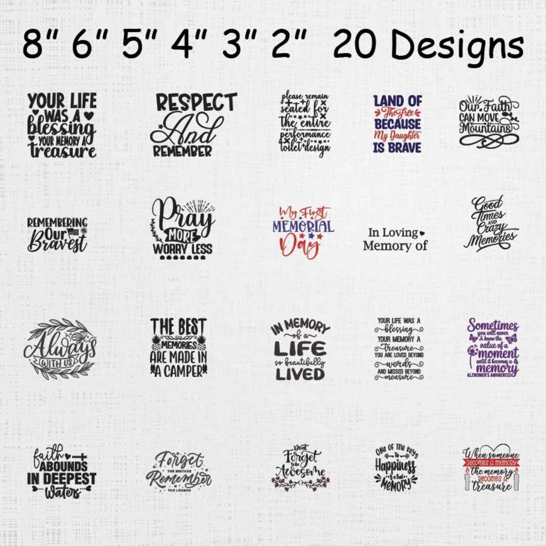 Memorial Design Pattern Memorial Quotes Embroidery Design Bundle - in Loving Memory Machine ...