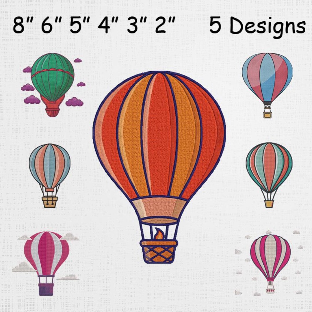 Hot Air Balloon Embroidery Designs Set - Balloon Machine Embroidery ...