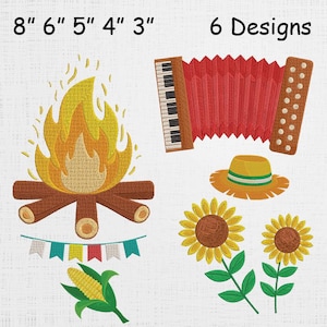 Broderiset för sommarfestivalen - Feste Janina Maskinfil - Mönster med brasa och solrosor, majs - 6 designer, 5 storlekar