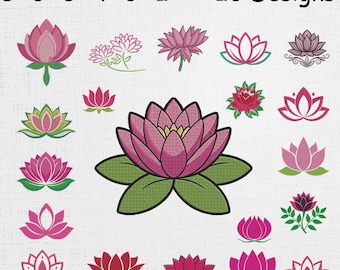 Lotus Flower Embroidery Design Bundle - Floral Machine Embroidery Pattern - Water Lily Embroidery Files - Zen Yoga Flowers Designs