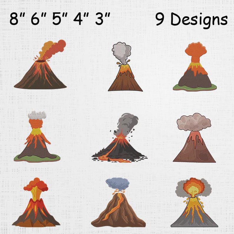 Volcano Clipart Bundle Embroidery - Erupting Volcano Machine File ...
