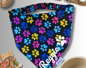 Personalized Dog Cat Bandana: Colorful Paws Scrunchie Slip-On Pet Accessory
