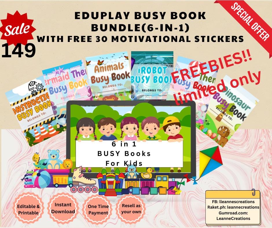 Busy Book for Kids BUNDLE 6in1 With Free 30 Motivational Stickers