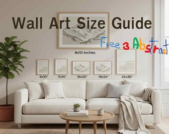 Maqueta de guía de tallas de arte mural + 3 impresiones abstractas gratis (descarga digital)