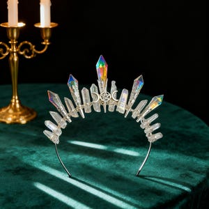 Stunning Clear Crystal Vine with Iridescent Shimmer Tiara Headband Earring Set Delicate Vine Tiara -- Crystal – Jennifer Behr LLC main image 4