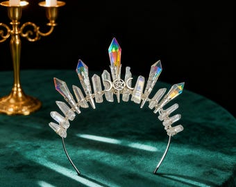 Moss Agate Crystal Crown: Silver Moon Goddess Tiara - Etsy display picture 1