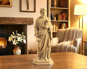 Saint Joseph Holding Lilies Statue | Wood PLA Religious Sculpture | Christian Home Decor | Catholic Gift | Religious Gift