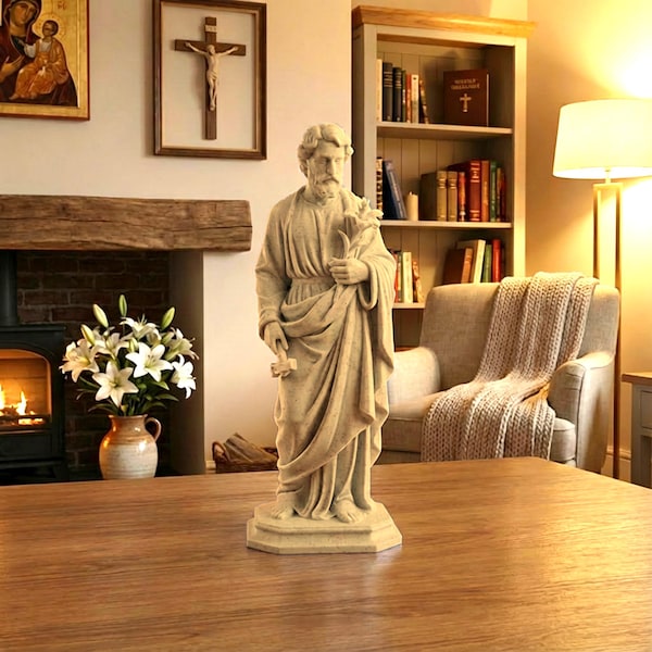 Saint Joseph Holding Lilies Statue | Wood PLA Religious Sculpture | Christian Home Decor | Catholic Gift | Religious Gift