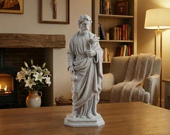 Saint Joseph Statue White Marble Finish | Christian Home Decor | Catholic Gift | Religious Gift