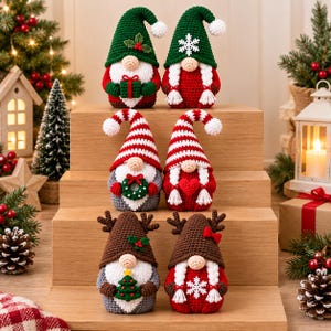 Mönster för virkad jultomte, virkad tomte i PDF-format, amigurumi för jultomte, virkmönster för juldekorationer