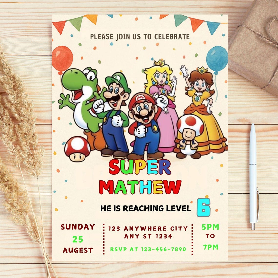 Editable Mario Bros Invitation, Super Mario Birthday Invitation ...