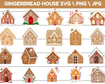 Imágenes prediseñadas SVG de casa de jengibre, silueta navideña, papel para casa de invierno, archivos recortados, descarga instantánea