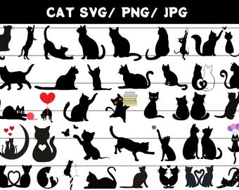 Silueta de gato (arte vectorial) / Gato (svg, png, jpg, pdf) (Descarga digital)