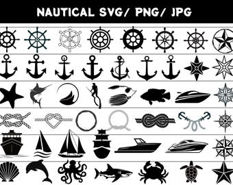 Paquete de archivos SVG náuticos, imágenes prediseñadas de navegación (descarga digital)