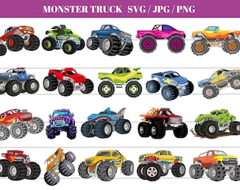 Paquete de imágenes PNG de Monster Truck, diseños para sublimación infantil