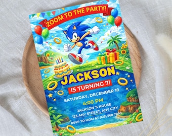Invitación de cumpleaños de Sonic, invitación para fiesta infantil (descarga digital)