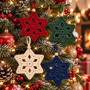 Set 4 Crochet Snowflake Christmas Ornament Pattern (PDF Download)