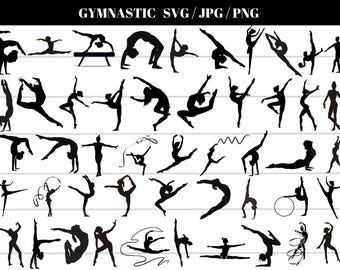 Silhouette de gymnastique SVG, tumbling pom-pom girl, fille d'athlète de sport (téléchargement instantané)