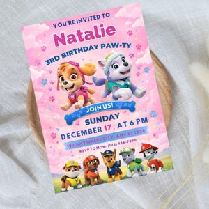 Editable Paw-ty Birthday Invitation Template, Kids Party Invitation, Puppy Patrol Pup Boys & Girls invitation, digital Download