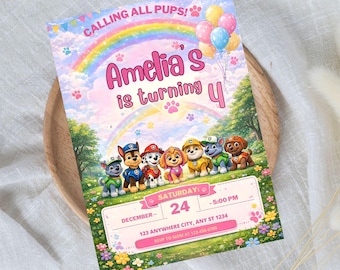 Editable Paw-ty Birthday Invitation Template, Kids Party Invitation, Puppy Patrol Pup Boys & Girls Bday, Digital Download