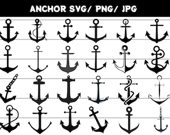 Paquete SVG de ancla, imágenes prediseñadas náuticas (png, jpg, pdf)