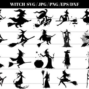 Hexe SVG Bundle: Halloween Clipart, Silhouette, Schnittdateien (Instant Download)