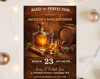 Invitación de cumpleaños "Añejado a la perfección" / Invitación para hombre con temática de whisky (Descarga digital)