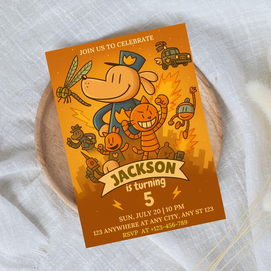 Editable Dog Man Birthday Invitation Template | Dogman Kids Birthday ...