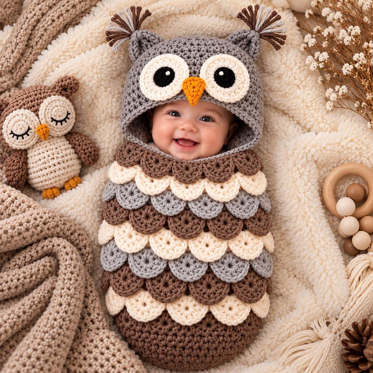 Crochet Owl Cocoon Pattern, Baby Owl Costume, Newborn Photo Prop, Crochet Baby Cocoon