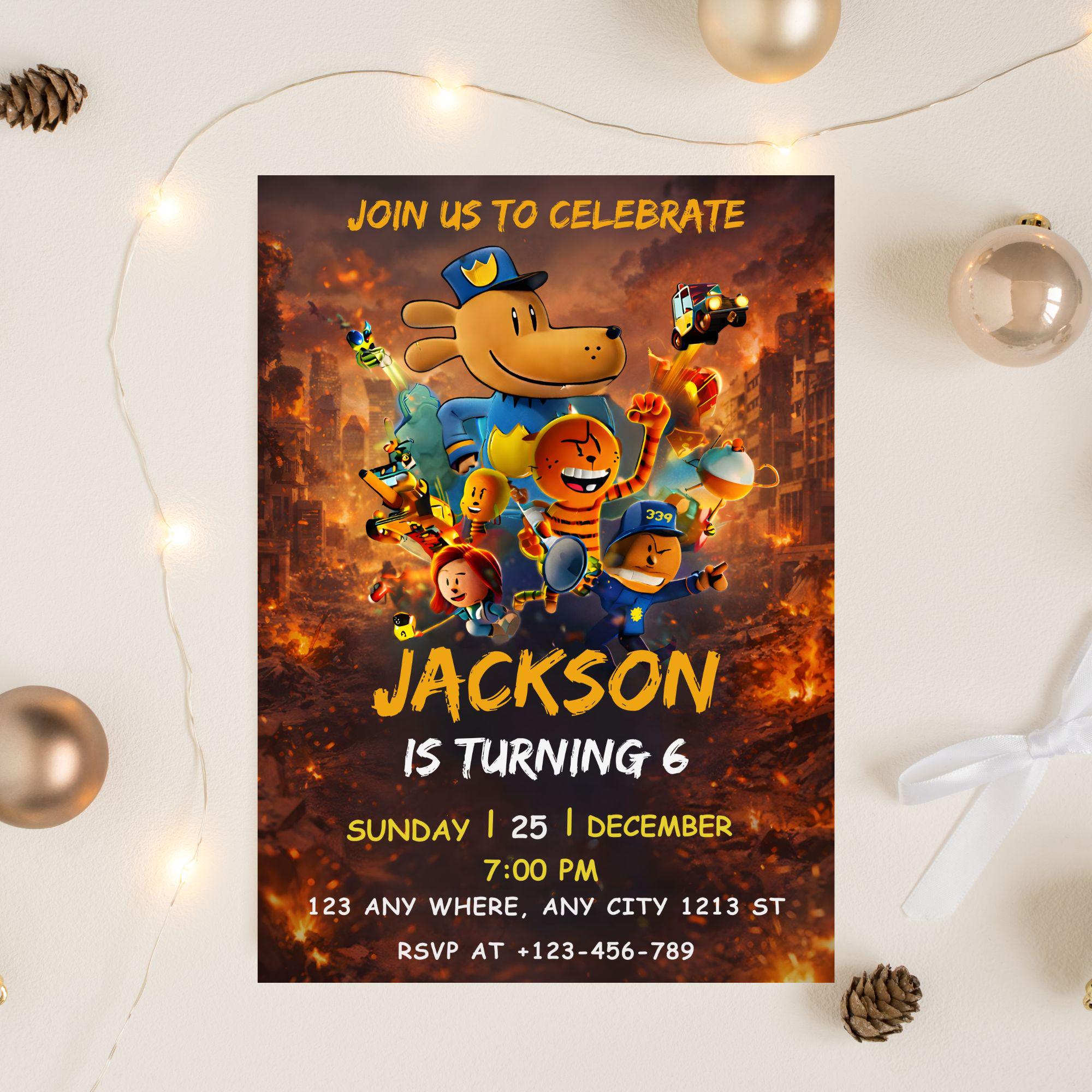 Editable Dog Man Birthday Invitation Template | Dogman Kids Birthday ...