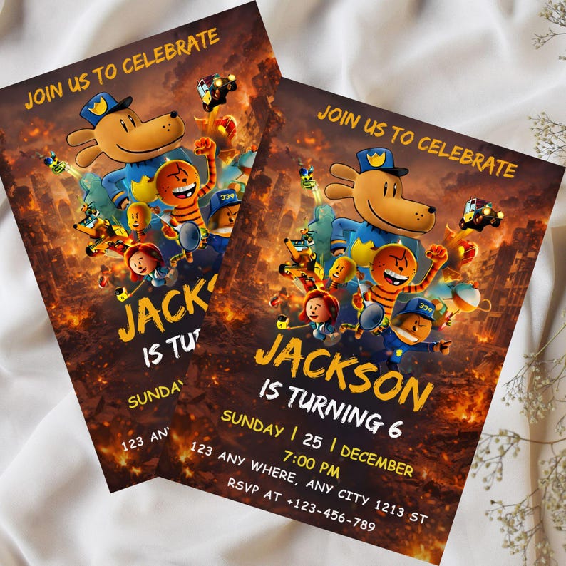Editable Dog Man Birthday Invitation Template | Dogman Kids Birthday ...